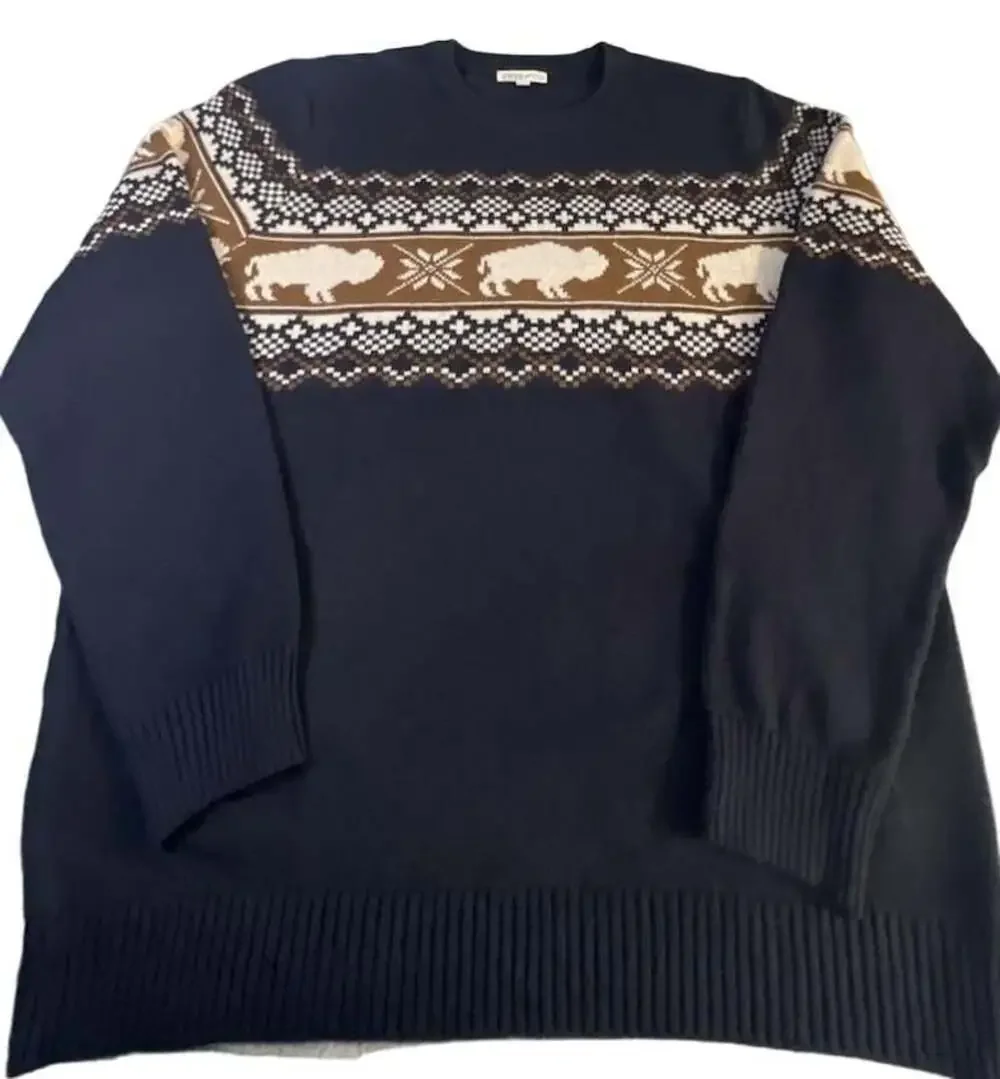 FRYE AND CO. Men's Blue Buffalo Fair Isle Crewneck Sweater XXL